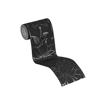 Afbeelding van GRAFISCHE BLOEMEN BEHANGRAND Zelfklevend antraciet zwart zilver A.S. Création Only Borders 11
