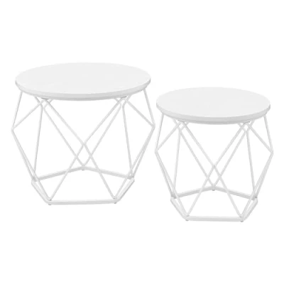 Afbeelding van VASAGLE Ronde salontafel, set van 2, bijzettafel, moderne stijl, afneembaar blad, stalen frame, voor woonkamer, Sneeuwwitje en Wolkenwit LET040W46