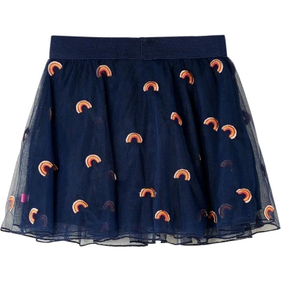 Afbeelding van Kinderrokje met tule en regenboog borduursel 92 marineblauw