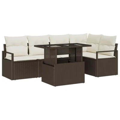 Afbeelding van vidaXL 6 delige tuinset met kussens bruin poly rattan