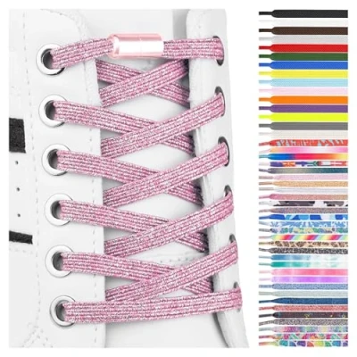 Afbeelding van SULPO Elastische rubberen veters zonder strikken plat, met draaisluiting, roze (rose metallic), One Size