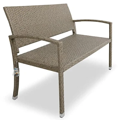 Afbeelding van Polyrattan Tuinbank Beige Grijs 122x55x90cm