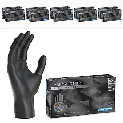Afbeelding van ARNOMED wegwerphandschoenen zwart, nitril handschoenen XXL, 1000 stuks, poedervrij &amp; latexvrij, verkrijgbaar in maat XS, S, M, L, XL XXL
