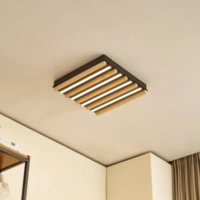 Afbeelding van Lindby LED plafondlamp Firka, wit, hout, 42 cm, CCT, dimbaar.