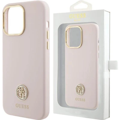 Afbeelding van Guess GUHCP15SSMBSLP hoes voor iPhone 15 6,1&quot; roze hardcase silicone script metaal logo &amp; frame