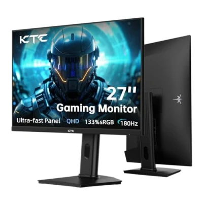 Afbeelding van KTC Gaming Monitor 27 Inch, 2K (2560 x 1440p) 180Hz 144Hz WQHD met Snelle IPS Paneel, 1ms GtG, HDR 400, G Sync, FreeSync, 450 cd/m² Helderheid, HDMI, DP, Ondersteuning voor Verhogen en Draaien