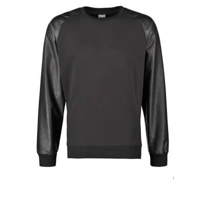 Afbeelding van Urban Classics Raglan Leather Imitation CREW Sweater, Heren, Maat: Small, Black