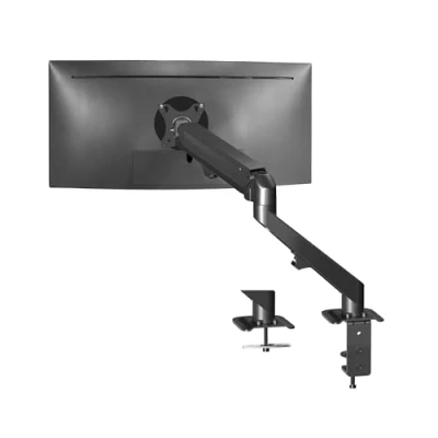 Afbeelding van VIVO Articulerende Enkele 17 tot 27 inch pneumatische veerarm klembevestiging op bureau standaard, past 1 beeldscherm met Max VESA 100x100, zwart, STAND V101O