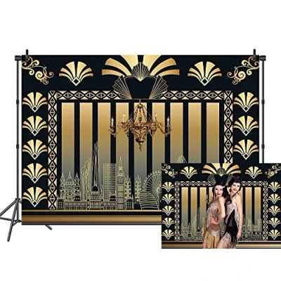 Afbeelding van RUINI Roaring jaren &#039;20 thema achtergrond kunstdecoratie The Great Gatsby themafeest volwassen verjaardag bruiloft feest retro decoratie fotocabine rekwisieten (20 x