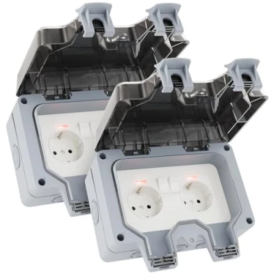 Afbeelding van greate 2 x afsluitbaar buitenstopcontact, waterdicht, tuin met schakelaar, voudig waterdicht IP66, schakelbaar stopcontact, outdoor