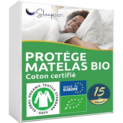Afbeelding van Matrasbeschermer van biologisch katoen, 120 x 200 cm, molton OCS® gecertificeerd, 100% natuurfleece, gezond en stil, matrasbeschermer, niet waterafstotend, geproduceerd in de EU