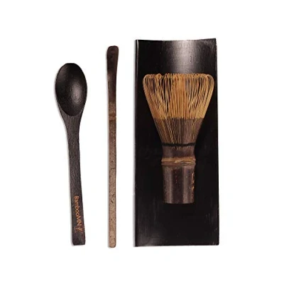 Afbeelding van BambooMN Matcha Whisk Set Zwarte Chasen (Thee Whisk), Zwart Dienblad, Chashaku (Haakte Bamboe Schep), Theelepel 1
