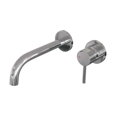 Afbeelding van Brauer Chrome carving Wastafelmengkraan inbouw gebogen uitloop links hendel lang smal model A 1 chroom