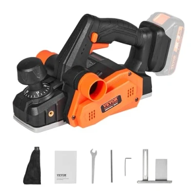 Afbeelding van VEVOR Accuschaaf, 20 V, handschaaf, 82 mm breed, schaafmachine, 2 mm, schaafdiepte, elektrische schaaf, 16500 omw/min, eenhandschaaf met HSS messen en dubbel stofuitlaatsysteem, schaafmachine