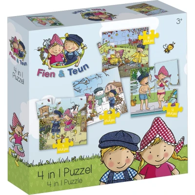 Afbeelding van Bambolino Toys Fien en Teun 4 in 1 Kartonnen Puzzelset 19201