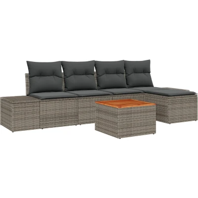 Afbeelding van vidaXL 6 delige tuin sofa set met kussens grijs poly rattan acacia