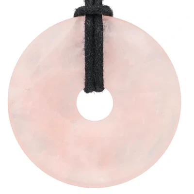 Afbeelding van Lebensquelle Plus Rozenkwarts donut Ø 40 mm edelsteen + katoenen lint hanger echte helende stenen ketting incl. lint, halfedelsteen, Kwarts