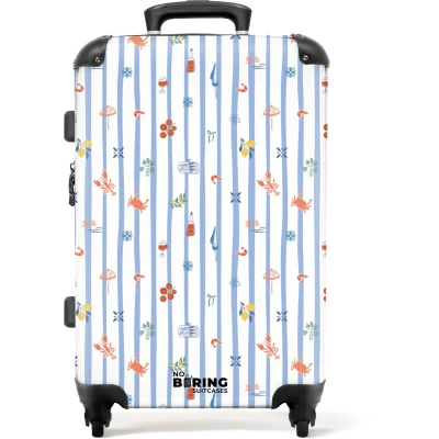 Afbeelding van NoBoringSuitcases.com Grote koffer Gestreepte vakantie print kleurrijk Kinderkoffer geschikt voor jongen en meisjes Reiskoffer met 4 wielen Trolley op wieltjes Rolkoffer groot kinderen 72 liter Ruimbagage valies 20kg