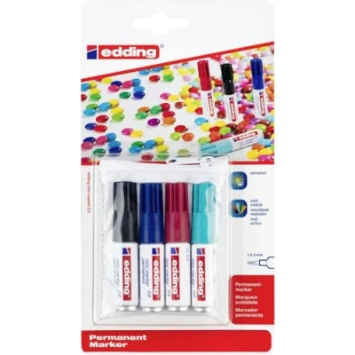 Afbeelding van Edding Permanent Marker Mini Etui Van 4 Stuks In Geassorteerde Kleuren