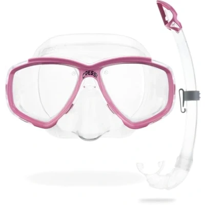 Afbeelding van CRESSI Perla &amp; Mexico Set Combiset Masker + Snorkel Ideaal voor Snorkelen Vrijduiken Duiken, Transparant/Roze, Eén maat, Unisex Volwassene