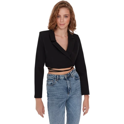 Afbeelding van Trendyol Bruin Cropped Geweven Gevoerd Blazerjack Met Dubbele Rij Knopen Twoaw23Bc00100