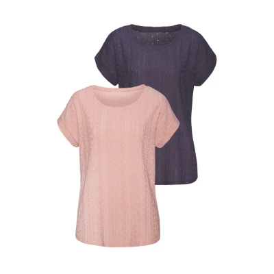 Afbeelding van Vivance 2 PACK Tshirt print, Dames, Maat: 44/46, Peach navy