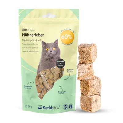 Afbeelding van RumbleBox 100% kippenlever, gevriesdroogde kattensnacks 50 g