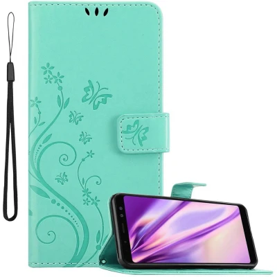Afbeelding van Cadorabo Hoesje geschikt voor Samsung Galaxy A8 2018 in Bloemen TURKOOIS Beschermhoes Case Cover magnetische