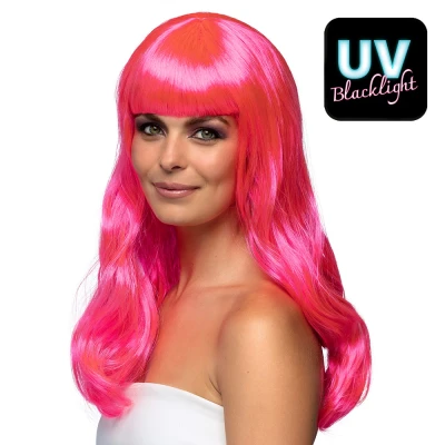 Afbeelding van Boland Pruik Chique hardroze Roze Golvend Lang Vrouwen Glitter and Glamour