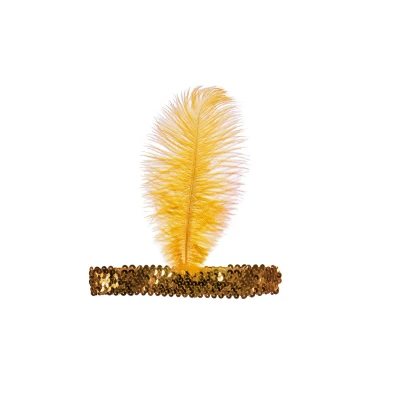 Afbeelding van Charleston Pailletten Hoofdband Zwart Met Veer Verkleedaccessoires Een Stuk