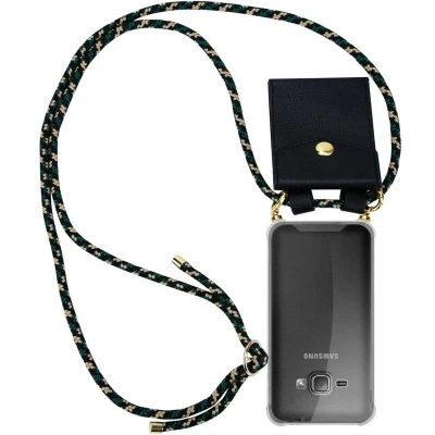 Afbeelding van Cadorabo Hoesje geschikt voor Samsung Galaxy J1 2016 in CAMOUFLAGE Silicone Mobiele telefoon ketting beschermhoes met gouden ringen, koordriem en afneembare etui