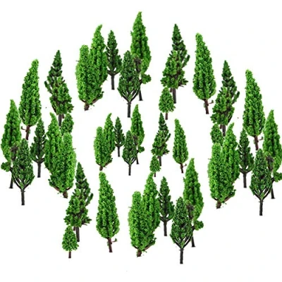 Afbeelding van 50 stuks modelbomen miniatuur, modelbouw bomen H0, trein, bomen, spoorweglandschap, diorama, boom, architectuur, tafelblad, voor doe het zelf landschap, mini landschapsarchitectuur, natuurlijk groen