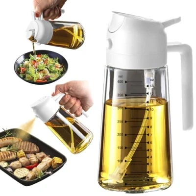 Afbeelding van TrendPlain 16oz Oliedispenser Fles voor Keuken 2 in 1 Olijfolie Dispenser en Olie Sproeier 470ml Koken, Keuken, Salade, Barbecue Wit