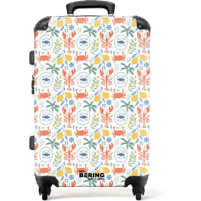 Afbeelding van NoBoringSuitcases.com Grote koffer Kreeft en citroen patroon kleurrijk Kinderkoffer geschikt voor jongen meisjes Reiskoffer met 4 wielen Trolley op wieltjes Rolkoffer groot kinderen 72 liter Ruimbagage valies 20kg