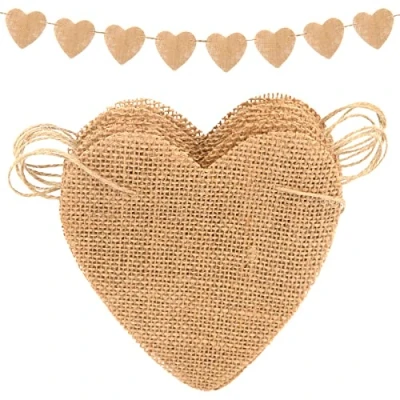 Afbeelding van G2PLUS Herbruikbare hartvormige jute banner, 15 stuks rustieke bruiloft Hessische vlaggenlijn 11,5 voet doe het zelf aangepaste linnen banners voor verjaardag, bruiloft, babyshower en afstuderen