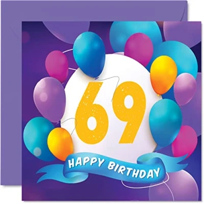 Afbeelding van 69e verjaardagskaart voor mannen vrouwen ballonfeest gelukkige verjaardagskaarten 69 jarige man vrouw mama papa tante oom opa oma opa, 145 mm x cadeau