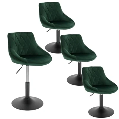 Afbeelding van WOLTU BH242dgn 4 Set Van Barkrukken in Fluweel en metalen,draaibaar Barstoelen verstelbaar,Donkergroen