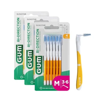 Afbeelding van GUM BI RECTION dubbele positie interdentale borstels, antibacteriële 90 graden positionering, tandreiniging en tandverwijdering, 1,4 mm, ISO 4, 3 x 6 stuks