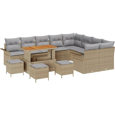 Afbeelding van vidaXL 13 delige tuinsofa set met kussens Beige Poly Riet Acacia