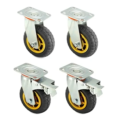 Afbeelding van QWORK® 4 stuks 150 mm zwaarlastwielen tot 250 kg per wiel schokdempende zwenkwielen voor meubeltransport en industrieel transport (2 + 2 geremde wielen)