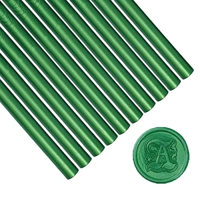 Afbeelding van Groene Wax Afdichtingsstokken, ANBOSE 10 stks Pine Green Lijmpistool Seal Sticks voor Vintage Afdichtingsstempel, Afdichtingsstaven Bruiloft Uitnodigingen, Brief Enveloppen