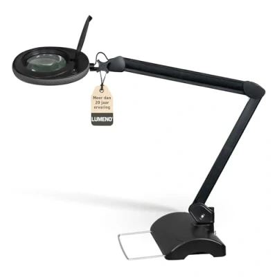Afbeelding van Lumeno LED loeplamp 7215SW met 127 mm glazen lens, werklamp, cosmeticalamp, geschikt voor cosmetica, hobbyisten, leeshulp, 5 dioptrie zwart tafelstatief