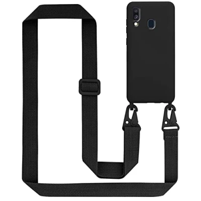 Afbeelding van Cadorabo Mobiele telefoon ketting geschikt voor Samsung Galaxy A40 Hoesje in LIQUID ZWART Silicone beschermhoes