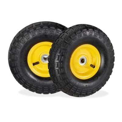 Afbeelding van Relaxdays steekwagenwiel 4.1/3.5 4 reservewiel bolderkarwiel 2 stuks stalen velg zwart geel