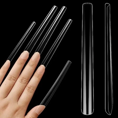 Afbeelding van NOVO OVO Extra lange vierkante nageltips, super extreme taps toelopende nagels, 5XL XXXXXL heldere volledige dekking brede Franse nagels voor acryl x12 maten