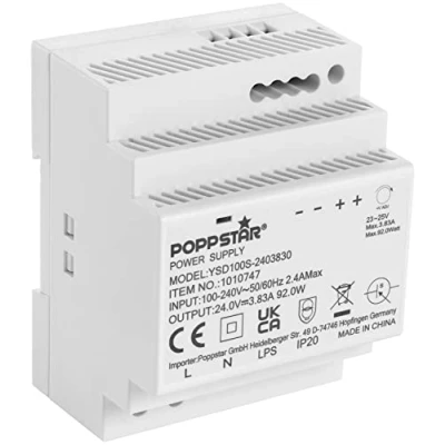 Afbeelding van Poppstar 24V Transformator DIN Rail output 24 V DC 3,83 A 92 W (input 100 240 AC 50/60 Hz) Adapter
