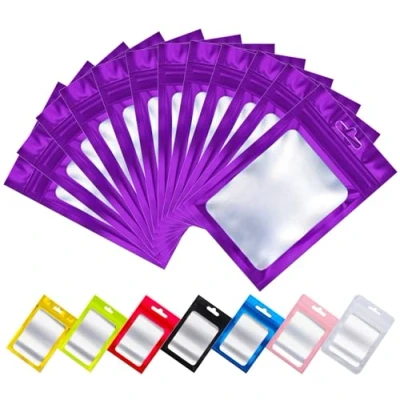 Afbeelding van Rimiko 50st Hersluitbare Mylar Zak, Ritssluiting Plastic Zakjes voor Voedsel, Rits Aluminiumfolie Zakken met Doorzichtig Venster, Ziplock Kleurverpakking (Paars, 7,5x12cm)