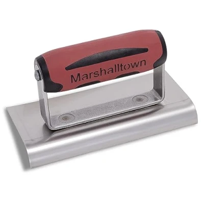 Afbeelding van Marshalltown kantenspaan met gebogen uiteinden, R 13mm, L 16mm DuraSoft handvat van roestvrij staal, troffelafmetingen: 152x76 mm
