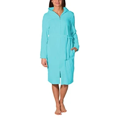 Afbeelding van Aquarti Dames Badjas met Rits Lang, Turquoise, XXL