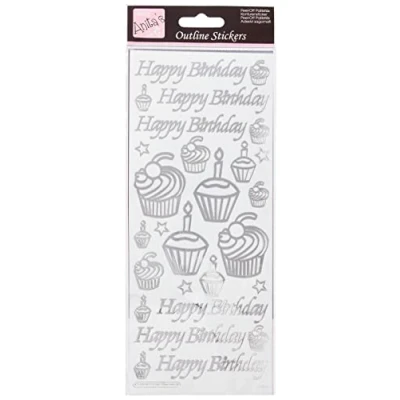 Afbeelding van Anitas Outline Stickers, Verjaardag Cupcake, Zilver op Wit, Voor Scrapbooking, Kaarten Maken, Kinderen Spelen, Huiswerk, Kunst, Ambacht, Embelish, Decoratief, Papier, Kaart, Glas, Metaal, Kunststof,